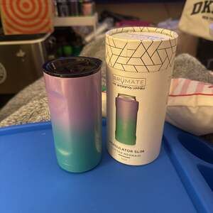 BRUMATE Hopsulator Slim Can Cooler 12 oz GLITTER MERMAID with black slider lid